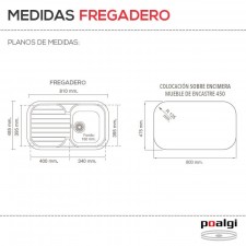 Fregadero Resina Sintética 1 Seno + Escurridor Poalgi CORAL