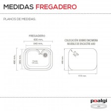 Fregadero Resina Sintética 1 Seno Poalgi RUBÍ