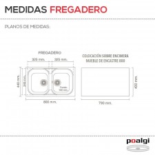 Fregadero Resina Sintética 2 Senos Poalgi AMATISTA