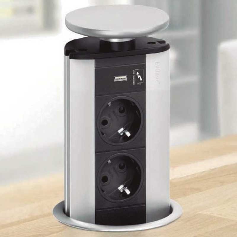Torre de Enchufes Elevable con 2 Tomas + USB Evoline para Cocina