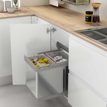 Cubo Basura Doble 21 + 21 l de Acero Inoxidable para Cocina